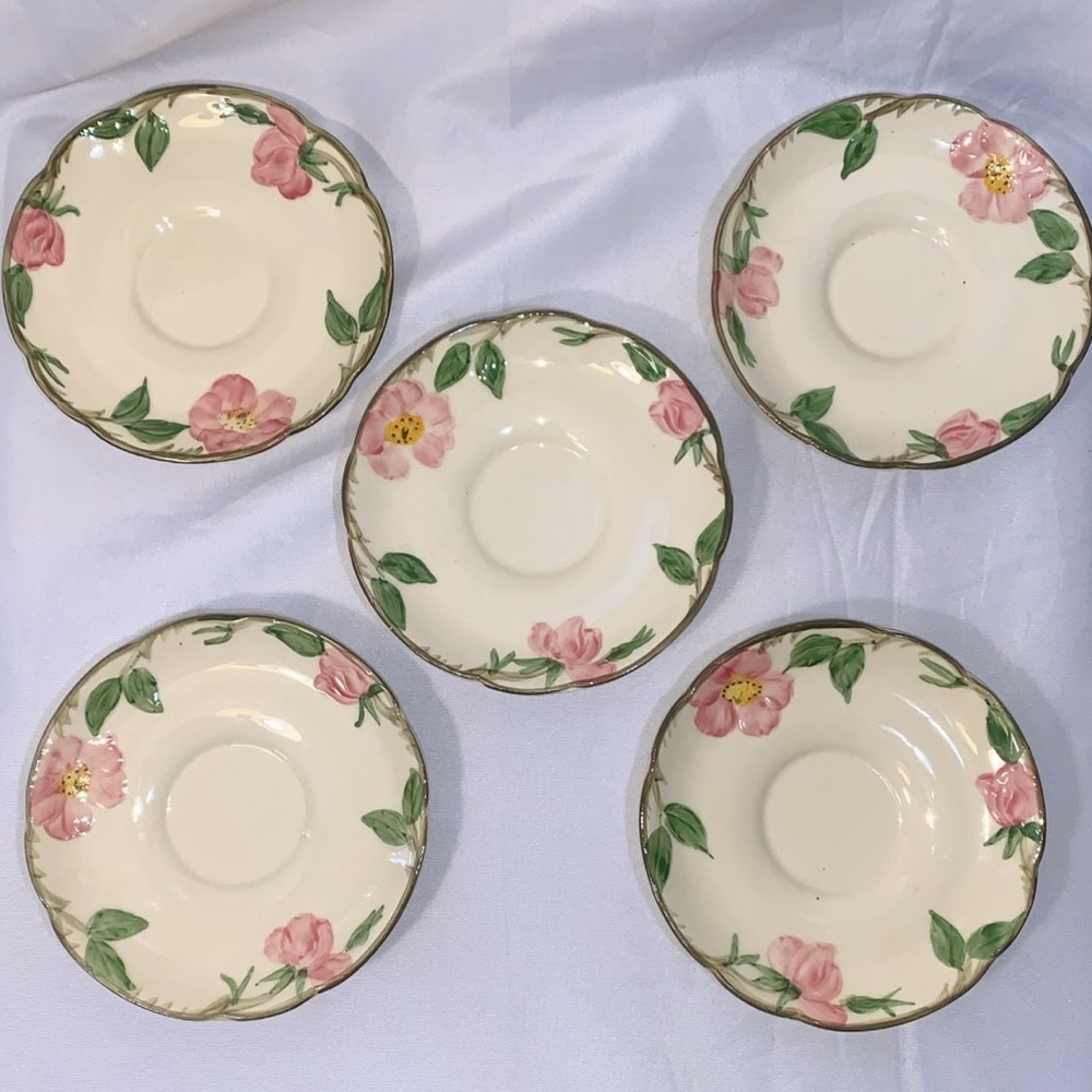 Franciscan Cream and Pink Floral Desert Rose 5 3/4” Plates Saucers Set of 5